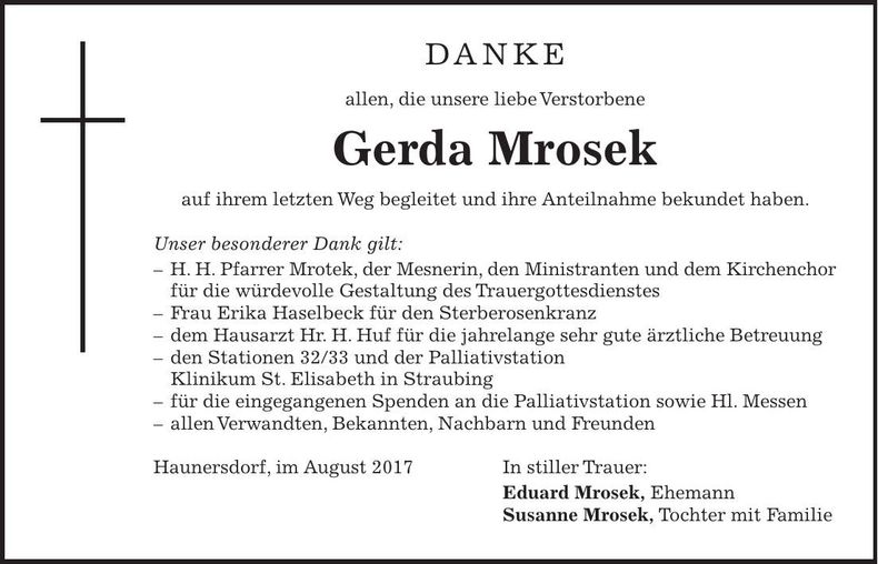 Traueranzeige Gerda Mrosek