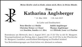 Traueranzeige Katharina Anglsberger