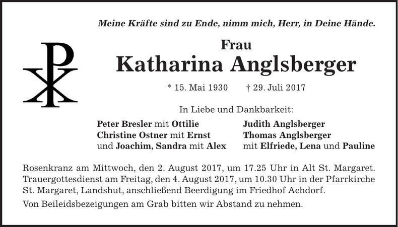 Traueranzeige Katharina Anglsberger