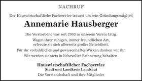 Traueranzeige Annemarie Hausberger