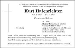 Traueranzeige Kurt Hafenrichter