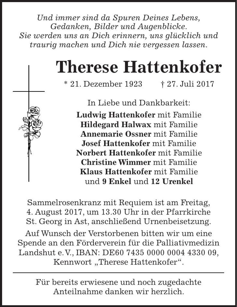 Traueranzeige Therese Hattenkofer