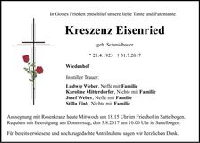 Traueranzeige Kreszenz Eisenried