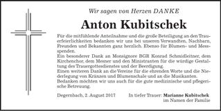 Traueranzeige Anton Kubitschek