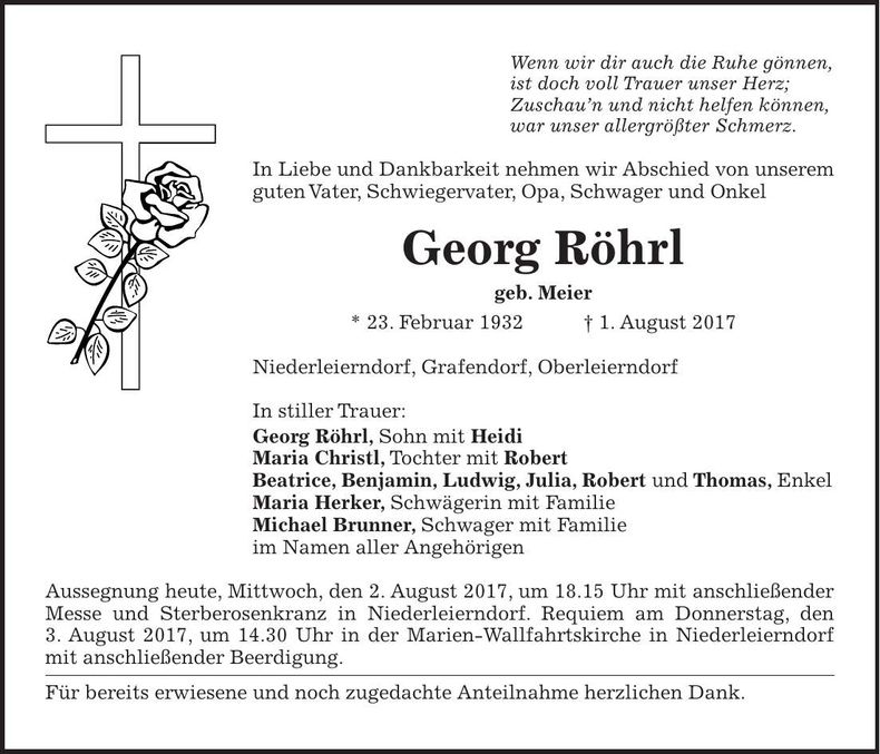 Traueranzeige Georg Röhrl