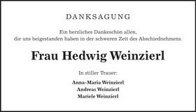 Traueranzeige Hedwig Weinzierl