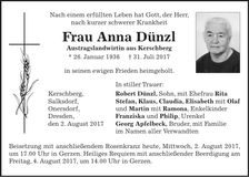 Traueranzeige Anna Dünzl