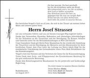 Traueranzeige Josef Strasser