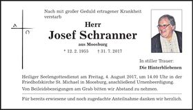 Traueranzeige Josef Schranner