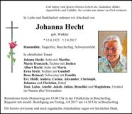Traueranzeige Johanna Hecht