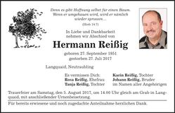 Traueranzeige Hermann Reißig