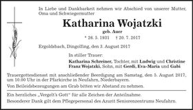 Traueranzeige Wojatzki Katharina