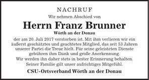 Traueranzeige Franz Brunner