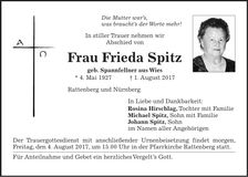 Traueranzeige Frieda Spitz