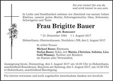 Traueranzeige Brigitte Bauer