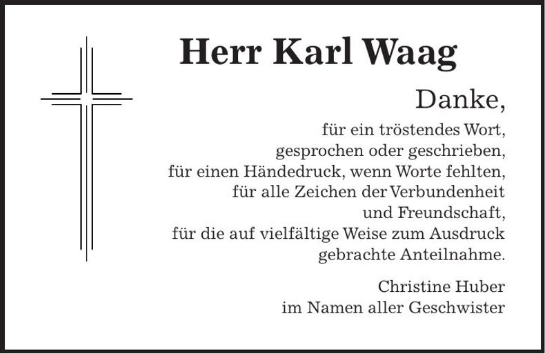 Traueranzeige Karl Waag