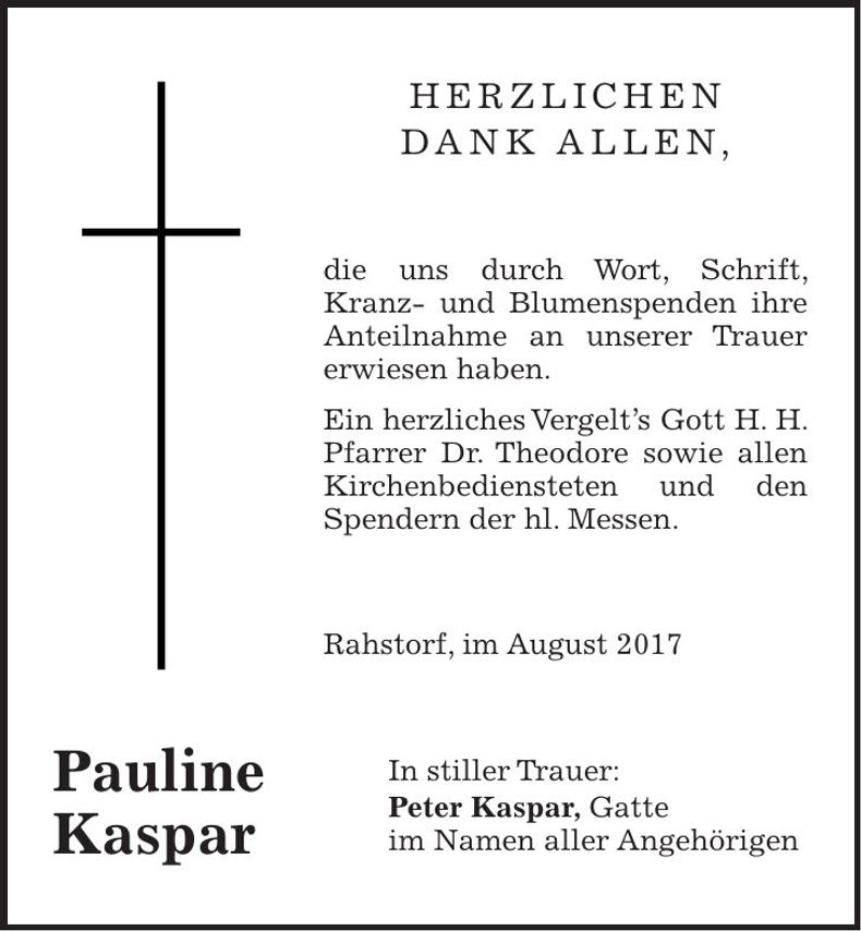Traueranzeige Pauline Kaspar