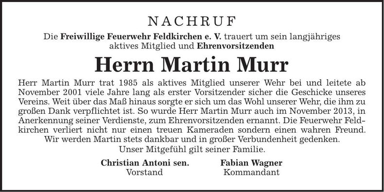 Traueranzeige Martin Murr