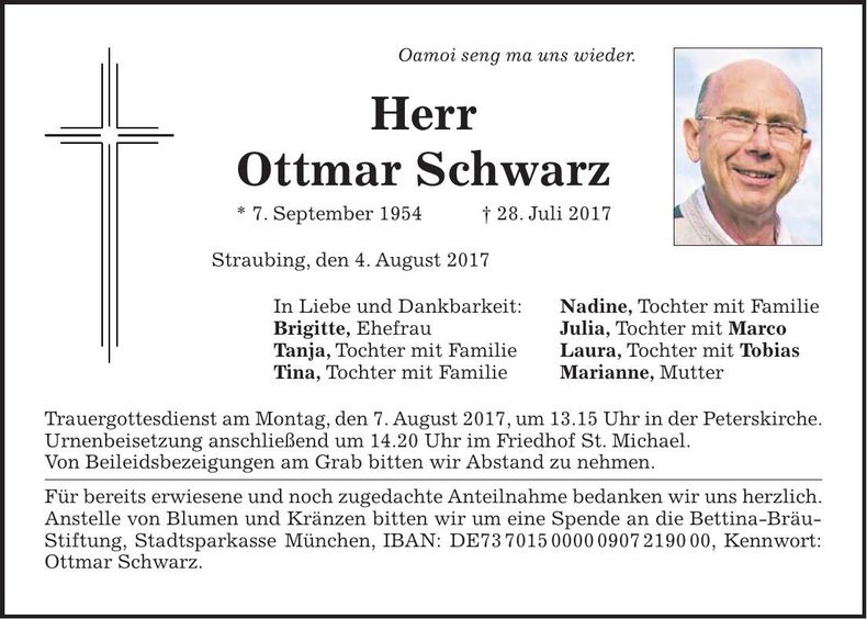 Traueranzeige Ottmar Schwarz