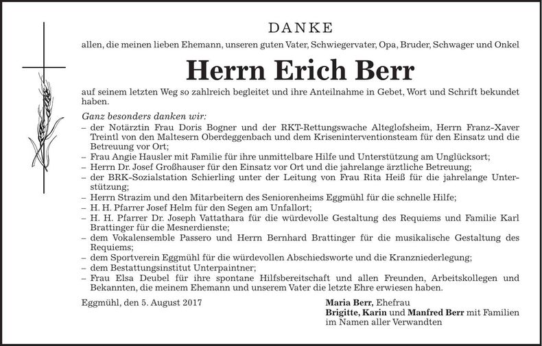 Traueranzeige Erich Berr
