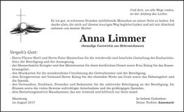 Traueranzeige Anna Limmer
