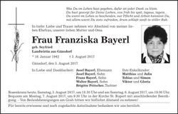 Traueranzeige Franziska Bayerl