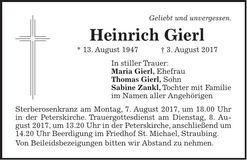 Traueranzeige Heinrich Gierl