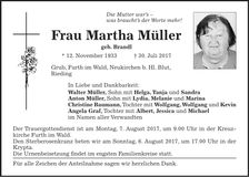 Traueranzeige Martha Müller