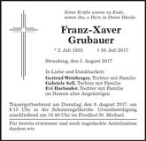 Traueranzeige Franz-Xaver Grubauer