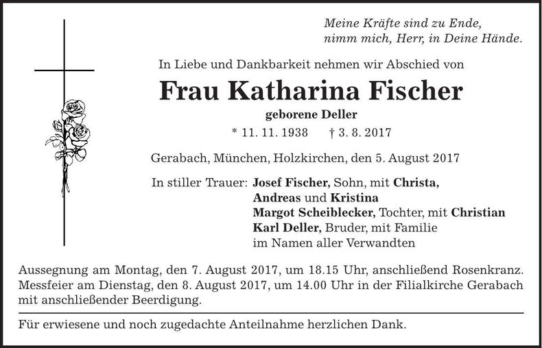 Traueranzeige Katharina Fischer