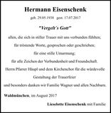 Traueranzeige Hermann Eisenschenk