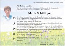Traueranzeige Maria Schillinger
