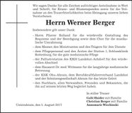 Traueranzeige Werner Berger
