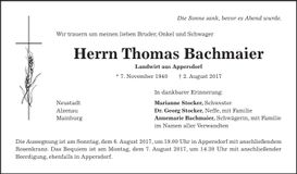 Traueranzeige Thomas Bachmaier