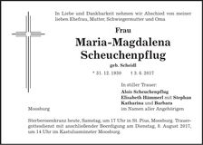 Traueranzeige Maria-Magdalena Scheuchenpflug