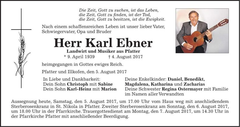 Traueranzeige Karl Ebner