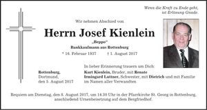 Traueranzeige Josef Kienlein