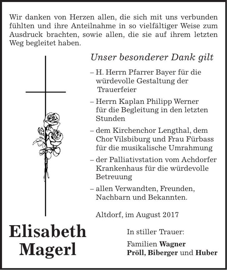 Traueranzeige Elisabeth Magerl