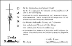 Traueranzeige Paula Gaßlhuber