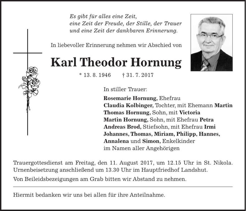 Traueranzeige Karl Theodor Hornung