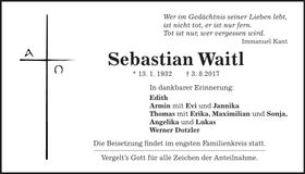 Traueranzeige Sebastian Waitl