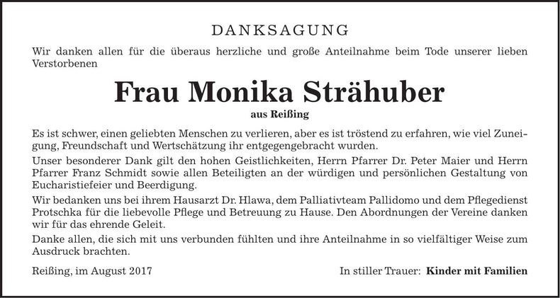 Traueranzeige Monika Strähuber