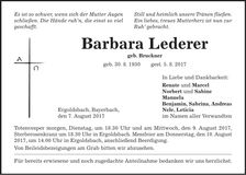 Traueranzeige Barbara Lederer