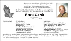Traueranzeige Ernst Gärth