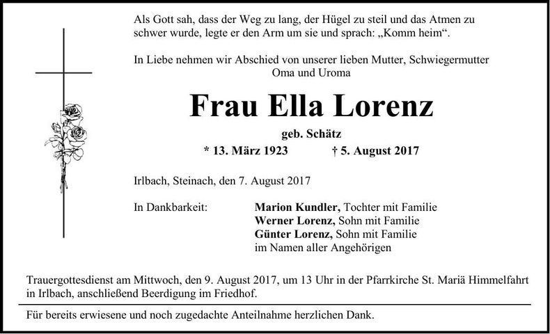 Traueranzeige Ella Lorenz