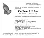 Traueranzeige Ferdinand Huber