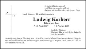 Traueranzeige Ludwig Korherr