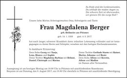 Traueranzeige Magdalena Berger