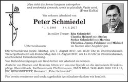 Traueranzeige Peter Schmiedel