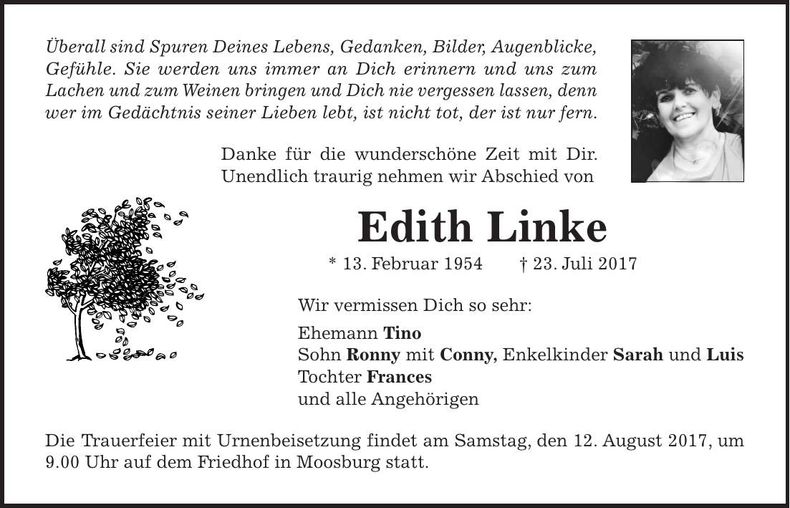 Traueranzeige Edith Linke